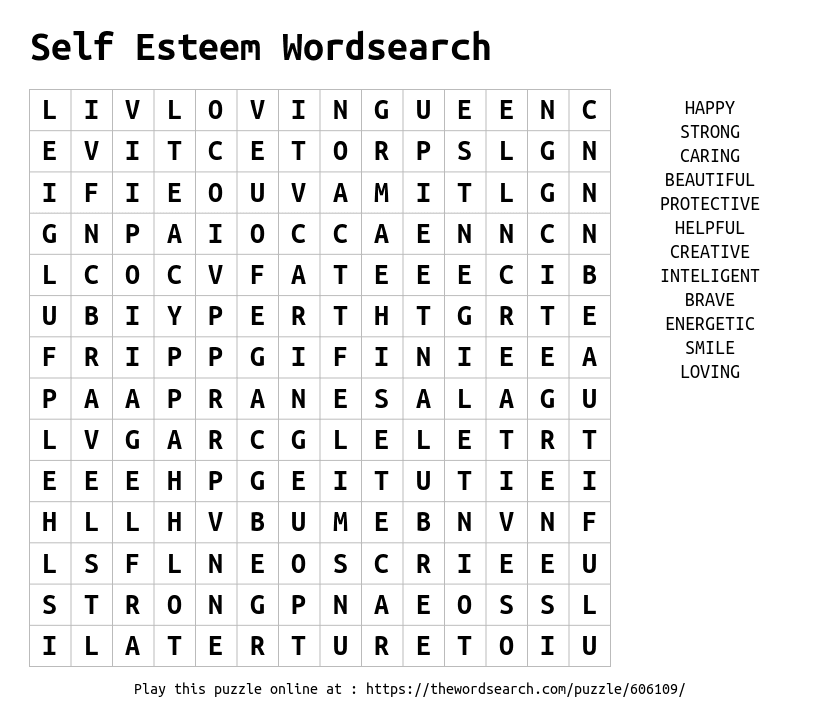 Self Esteem Games For Kids Self Esteem Word Searches